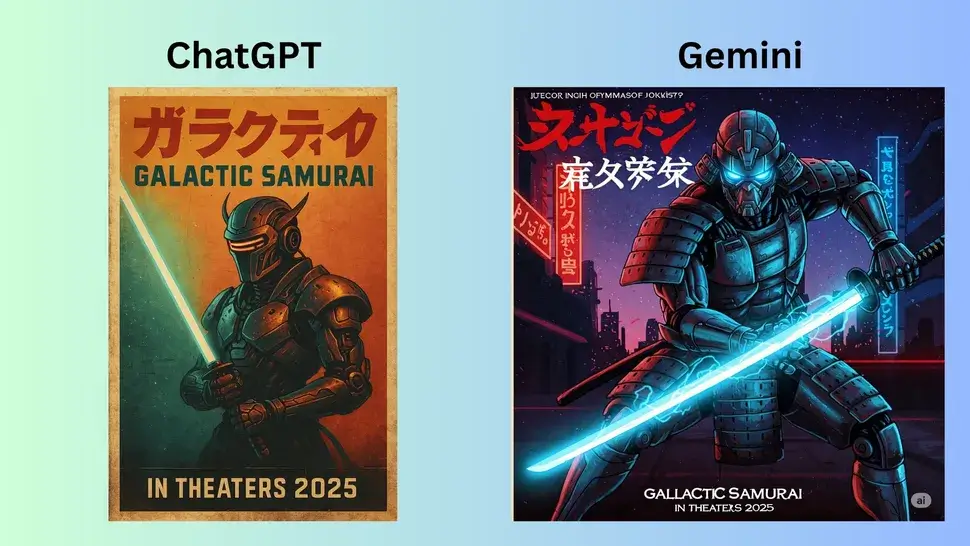 مقایسه chatgpt و Gemini در تولید تلفیق متن در تصویر