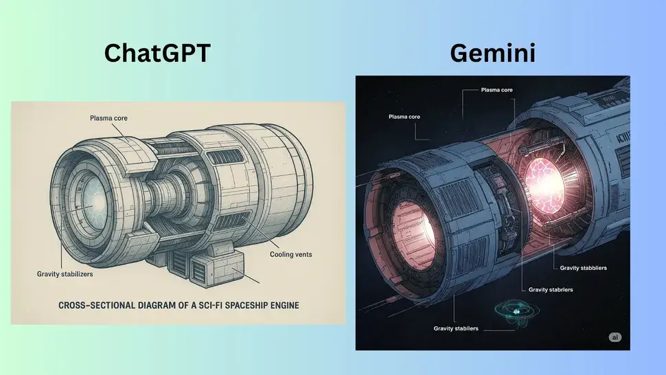 مقایسه chatgpt و Gemini در دقت فنی تولید تصاویر